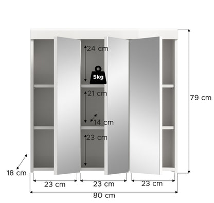 Scout Spiegelschrank  (B/H/T: 80x79x18 cm) in Spiegelglas und Weiß