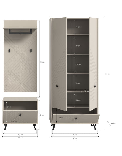 Homes & Jones Garderobenset 3-tlg., Dielenmöbel mit Sitzbank, Schrank, Paneel