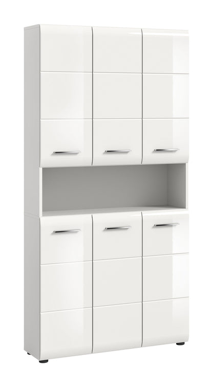 Meuble de rangement polyvalent ICE (L/H/P : env. 90/185/30 cm) en imitation chêne Nox/noir mat
