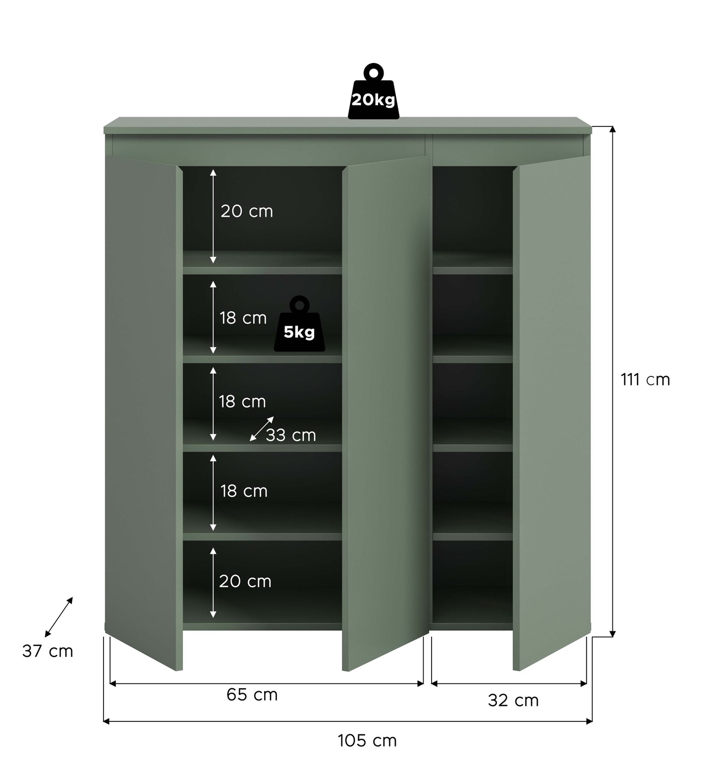 Meuble universel SCARPA (L/H/P : env. 105/111/37 cm) en vert fumée/vert fumée