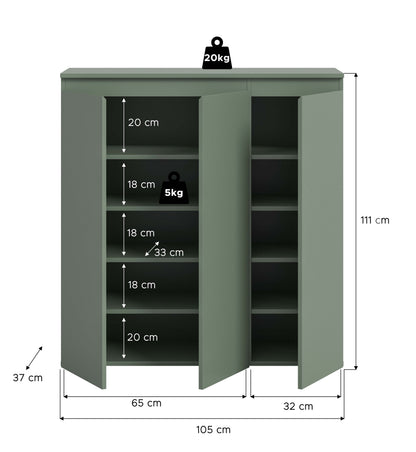 Meuble universel SCARPA (L/H/P : env. 105/111/37 cm) en vert fumée/vert fumée
