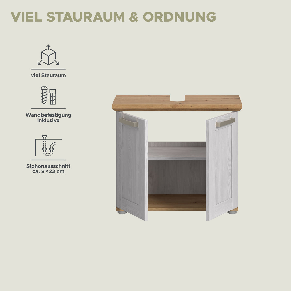 Meuble sous-vasque VERONA (L/H/P : env. 69/59/34 cm) en imitation mélèze Sibiu/imitation mélèze Sibiu