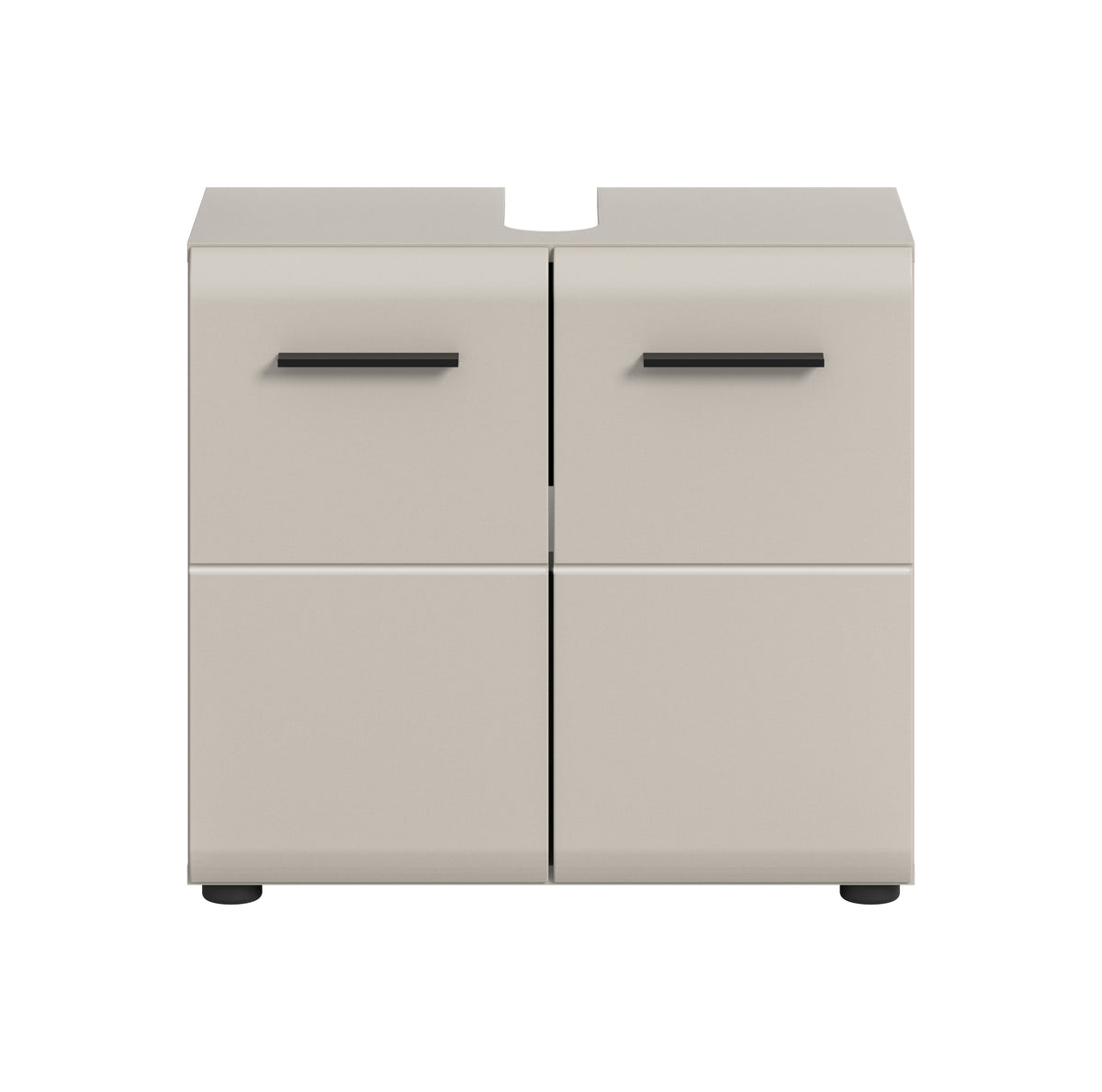 Waschbeckenunterschrank 60 cm, weißer Schrank mit zwei Türen und schwarzen Griffen