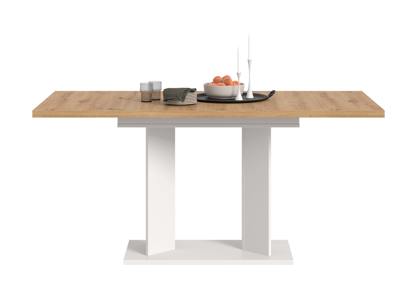 Table de salle à manger GUSTAV (L/H/P : env. 160/76/80 cm) en blanc/imitation chêne Artisan