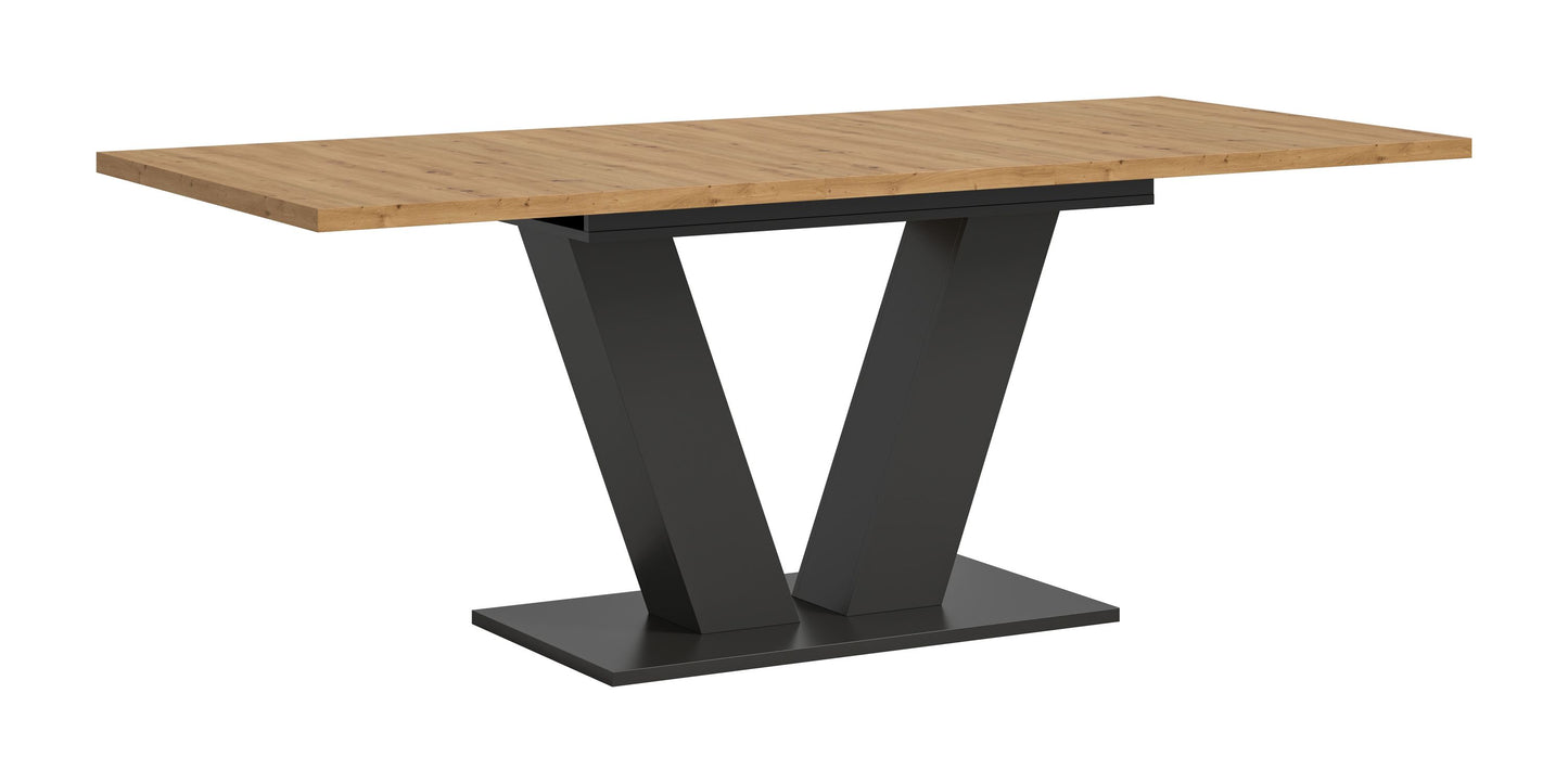 Esstisch mit X-Gestell, helle Holzplatte und dunkles Metallgestell