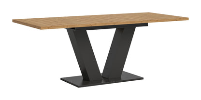 Esstisch mit X-Gestell, helle Holzplatte und dunkles Metallgestell