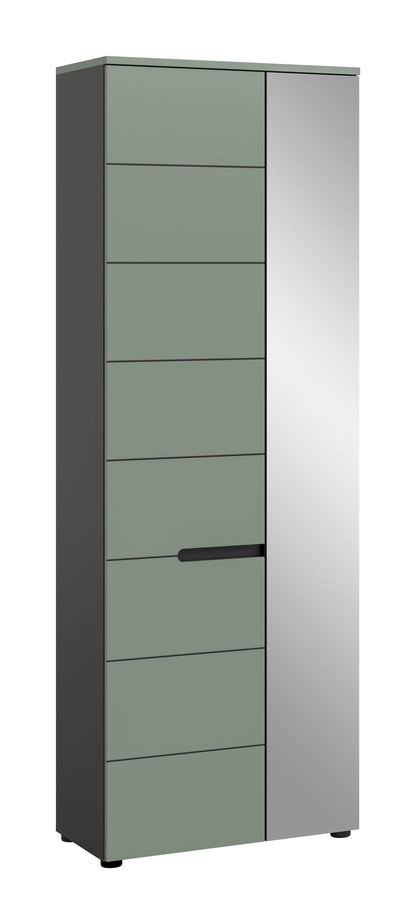 Homes & Jones Garderobenschrank mit Spiegel, Olivgrün, schwarzer Griff