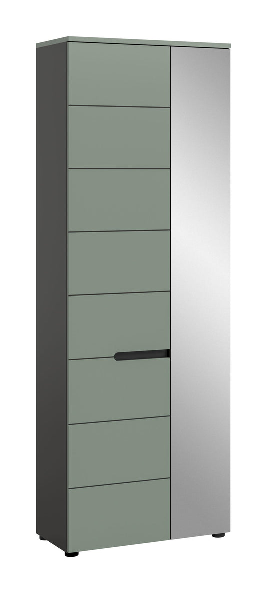 Homes & Jones Garderobenschrank mit Spiegel, Olivgrün, schwarzer Griff