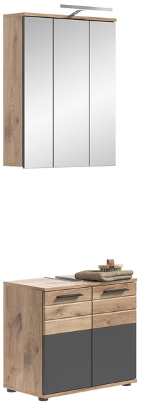 Bad-Set inkl. Beleuchtung MASON (B/H/T: ca. 60/190/34 cm) in Nox Oak Nachbildung/Basalt grau