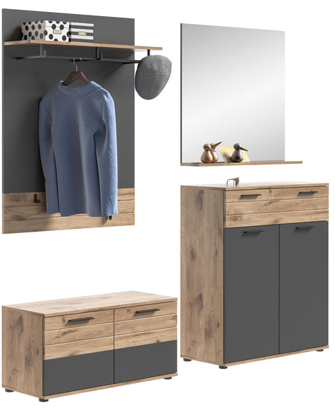 Garderoben-Set MASON (B/H/T: ca. 195/200/38 cm) in Nox Oak Nachbildung/Basalt grau