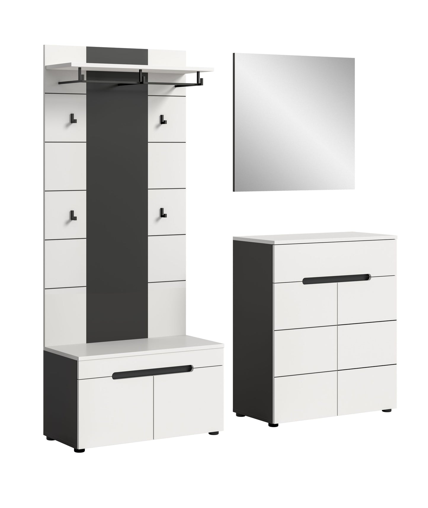 Homes & Jones Garderobenset 4-tlg., 1x Paneel, Sitzbank, Kommode und Spiegel