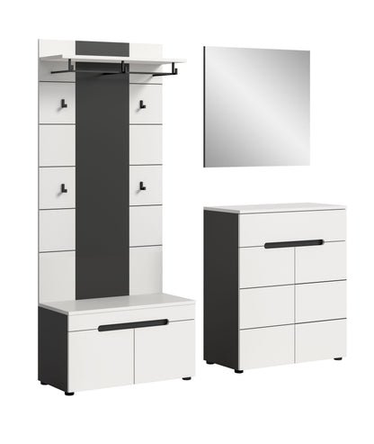 Homes & Jones Garderobenset 4-tlg., 1x Paneel, Sitzbank, Kommode und Spiegel