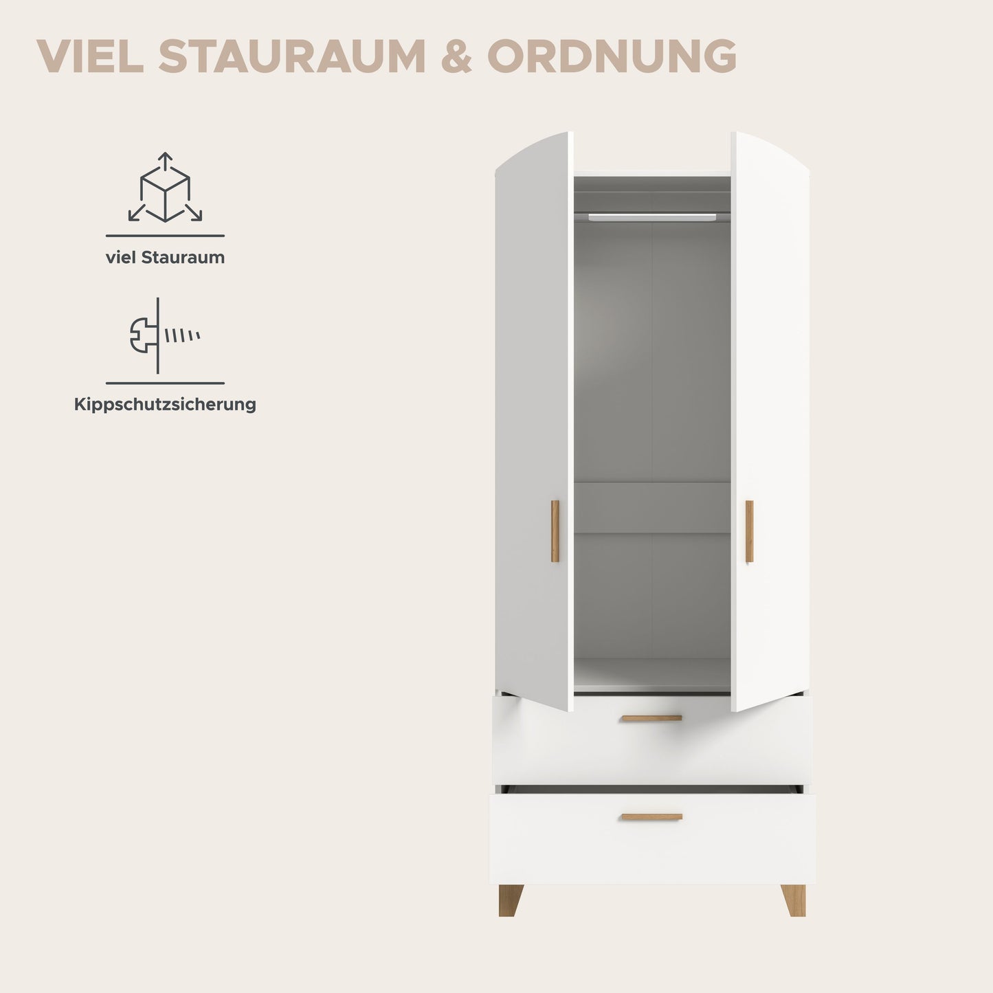 Armoire 2 portes STELLA (L/H/P : env. 81/198/51 cm) en blanc/blanc