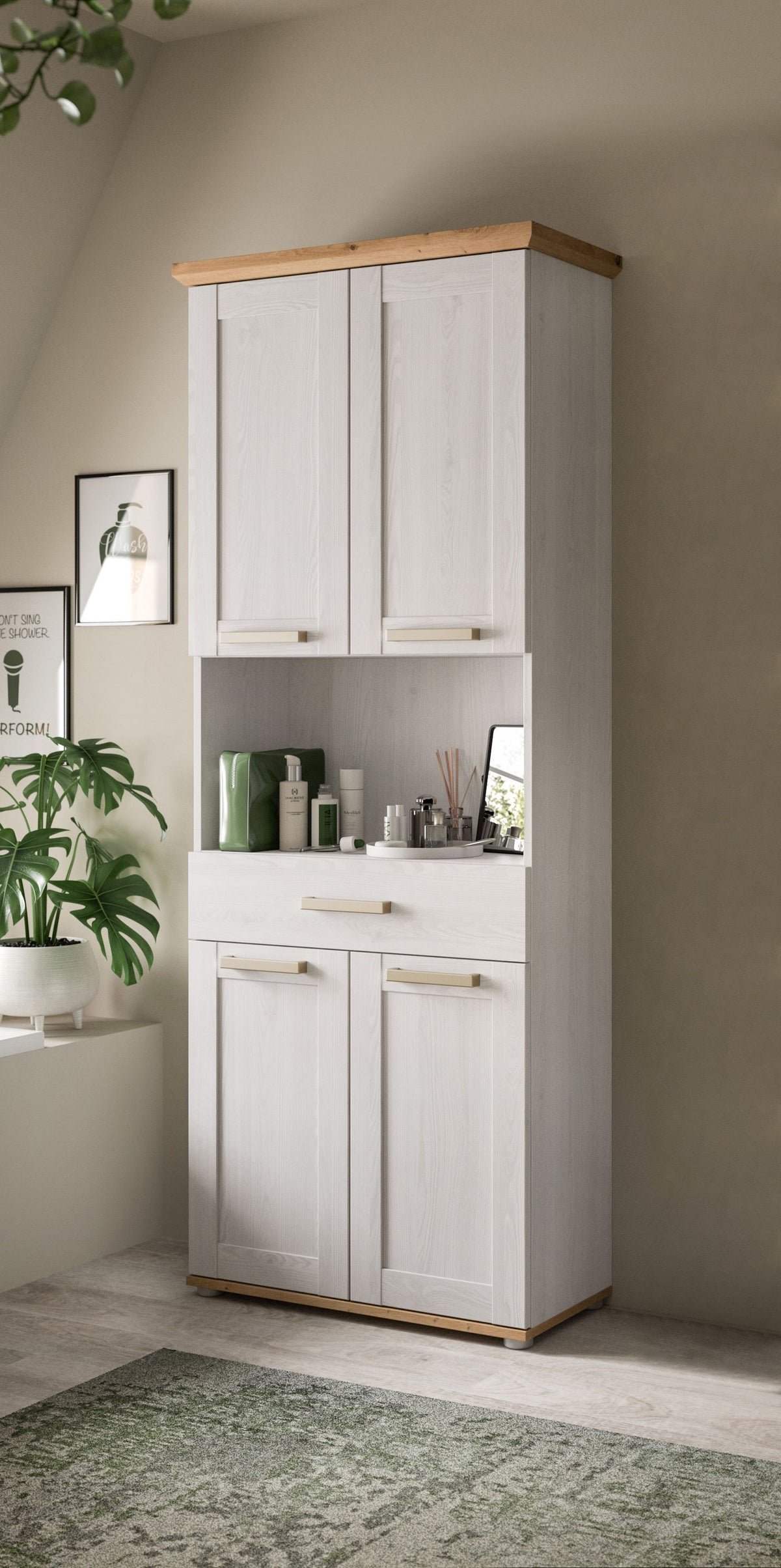 Tall cabinet wide VERONA (W/H/D: approx. 74/187/34 cm) in Sibiu larch reproduction/Sibiu larch reproduction