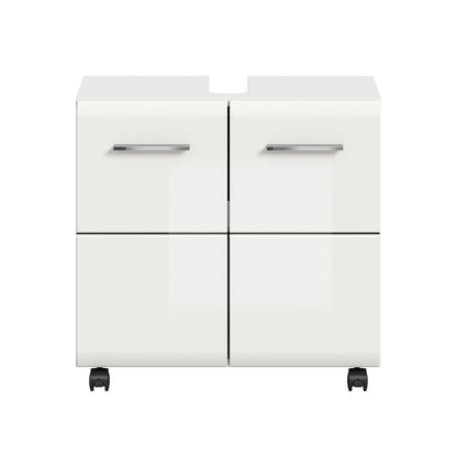 Rolling Washbasin Cabinet ICE (W/H/D: approx. 60/58/30 cm) in Nox Oak finish/matt black