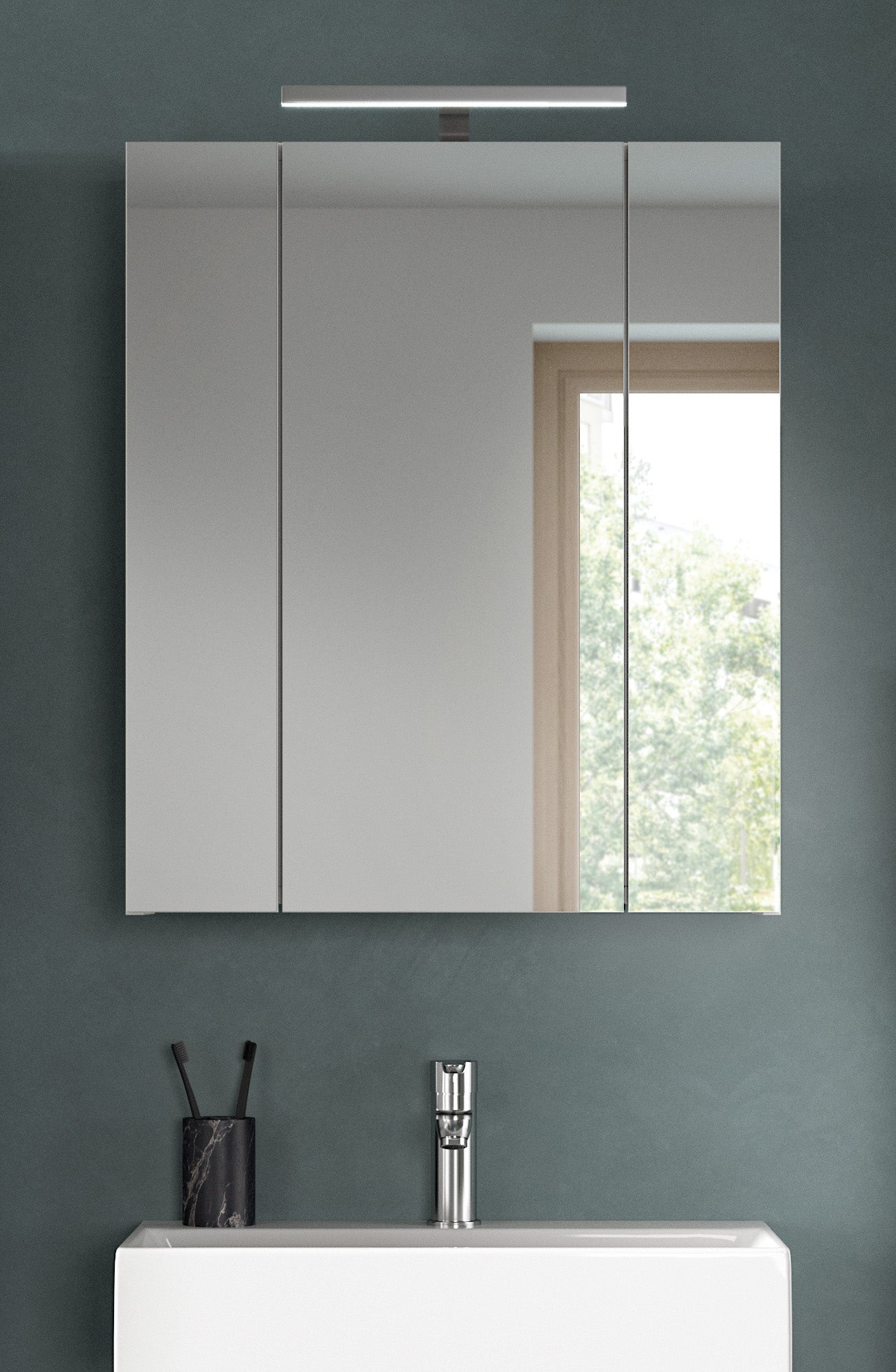 Armoire de toilette avec éclairage ICE (L/H/P : env. 60/70/18 cm) en imitation chêne Nox/noir mat