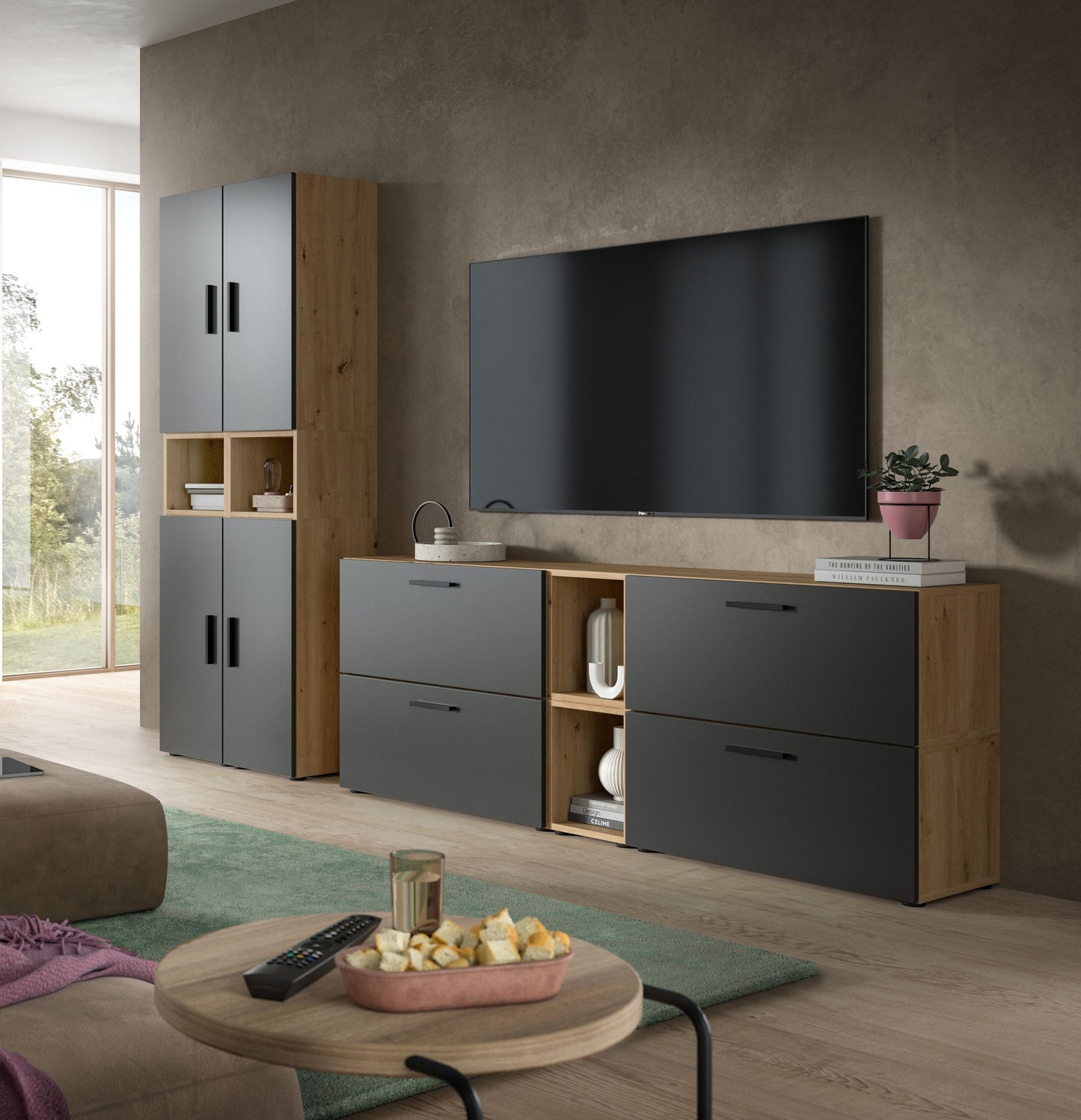 Homes & Jones Wohnwand 2-tlg. TV Möbel Modular Lowboard, Wohnzimmerschrank