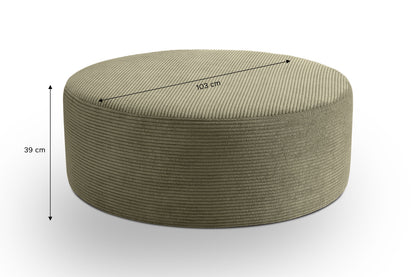 Runder Cord-Hocker mit weicher Polsterung, olivgrün; 103 cm Ø, 39 cm H.
