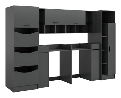 Waschmaschinenschrank-Set in dunkelgrau mit offenen Fächern und 3 Wäscheboxen, rechte Tür.