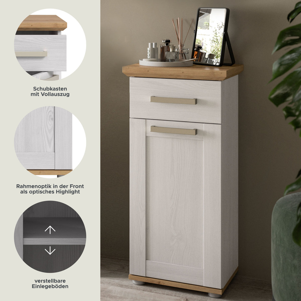Standing cabinet VERONA (W/H/D: approx. 39/85/34 cm) in Sibiu Larch replica/Sibiu Larch replica