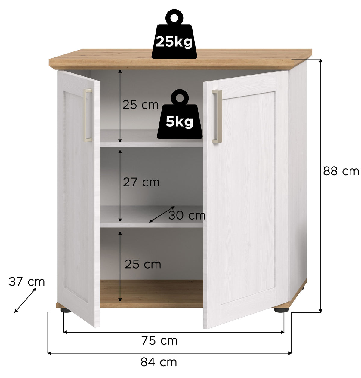Highboard VERONA (L/H/P : env. 84/88/37 cm) en imitation mélaminé mélèze Sibiu/imitation mélaminé mélèze Sibiu