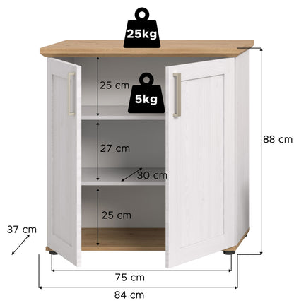 Highboard VERONA (L/H/P : env. 84/88/37 cm) en imitation mélaminé mélèze Sibiu/imitation mélaminé mélèze Sibiu