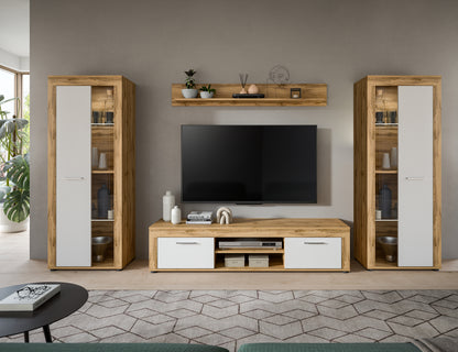 Ensemble meuble TV JAM (L/H/P : env. 310/159/40 cm) imitation chêne Wotan/gris