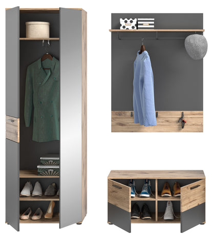 Ensemble de vestibule MASON (L/H/P : env. 175/200/38 cm) en imitation chêne Nox/gris basalte