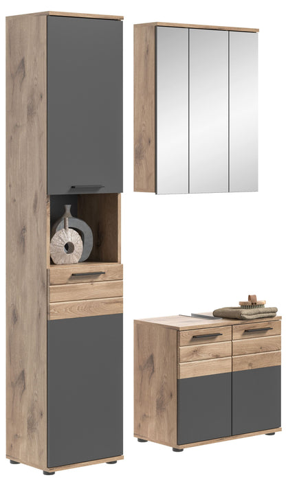 Homes & Jones Badezimmer-Set 3-teilig: hoher Hochschrank, Spiegelschrank und Waschtischunterschrank