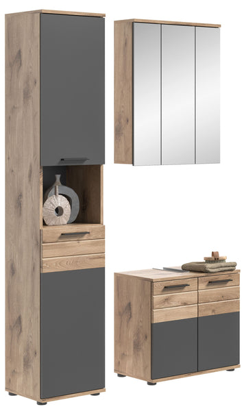 Ensemble de salle de bain MASON (l/h/p : env. 112/190/34 cm) en imitation chêne Nox/gris basalte