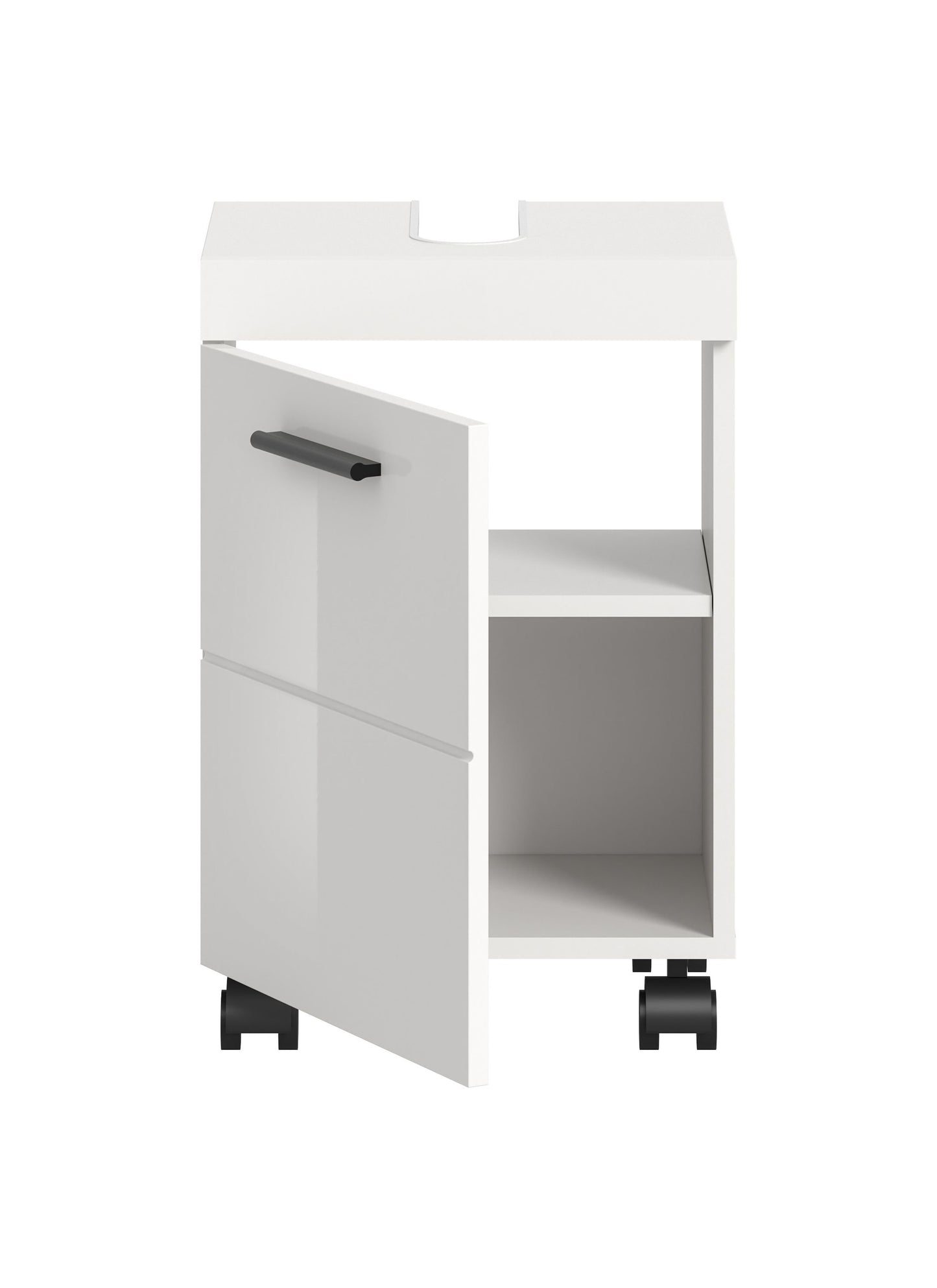 Meuble sous-lavabo à roulettes NOVA (L/H/P : env. 40/58/30 cm) en blanc/blanc brillant