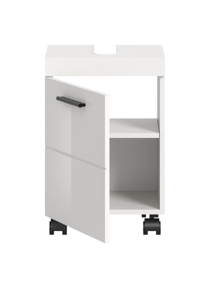 Meuble sous-lavabo à roulettes NOVA (L/H/P : env. 40/58/30 cm) en blanc/blanc brillant