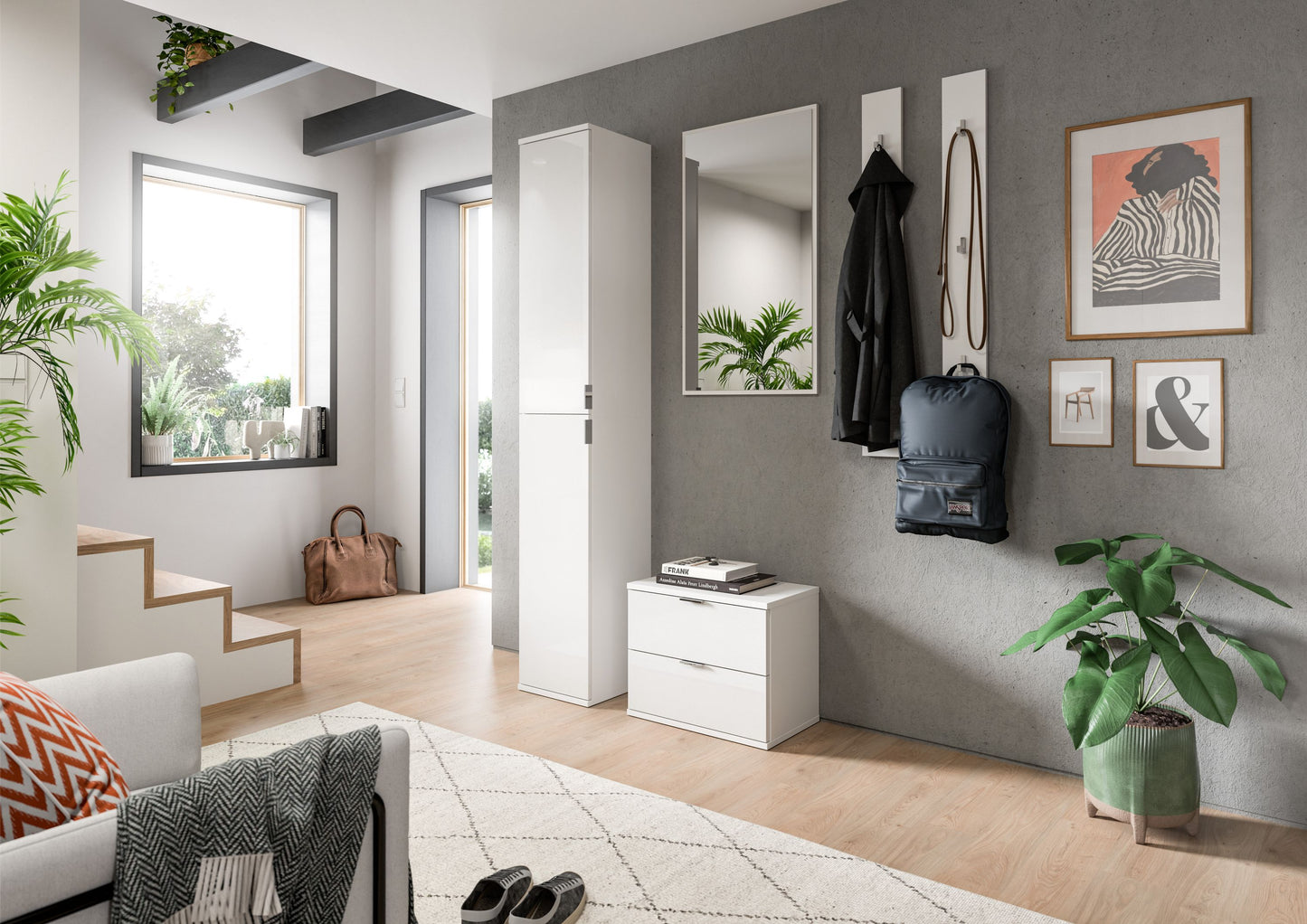 Homes & Jones Garderobensitzbank mit 2 Schubladen weiß Hochglanz Front