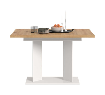 Table de salle à manger GUSTAV (L/H/P : env. 160/76/80 cm) en blanc/imitation chêne Artisan
