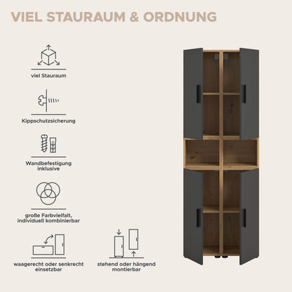 Wall Unit THE ONE (W/H/D: approx. 65/178/34 cm) in Artisan Oak finish/Smoke Green