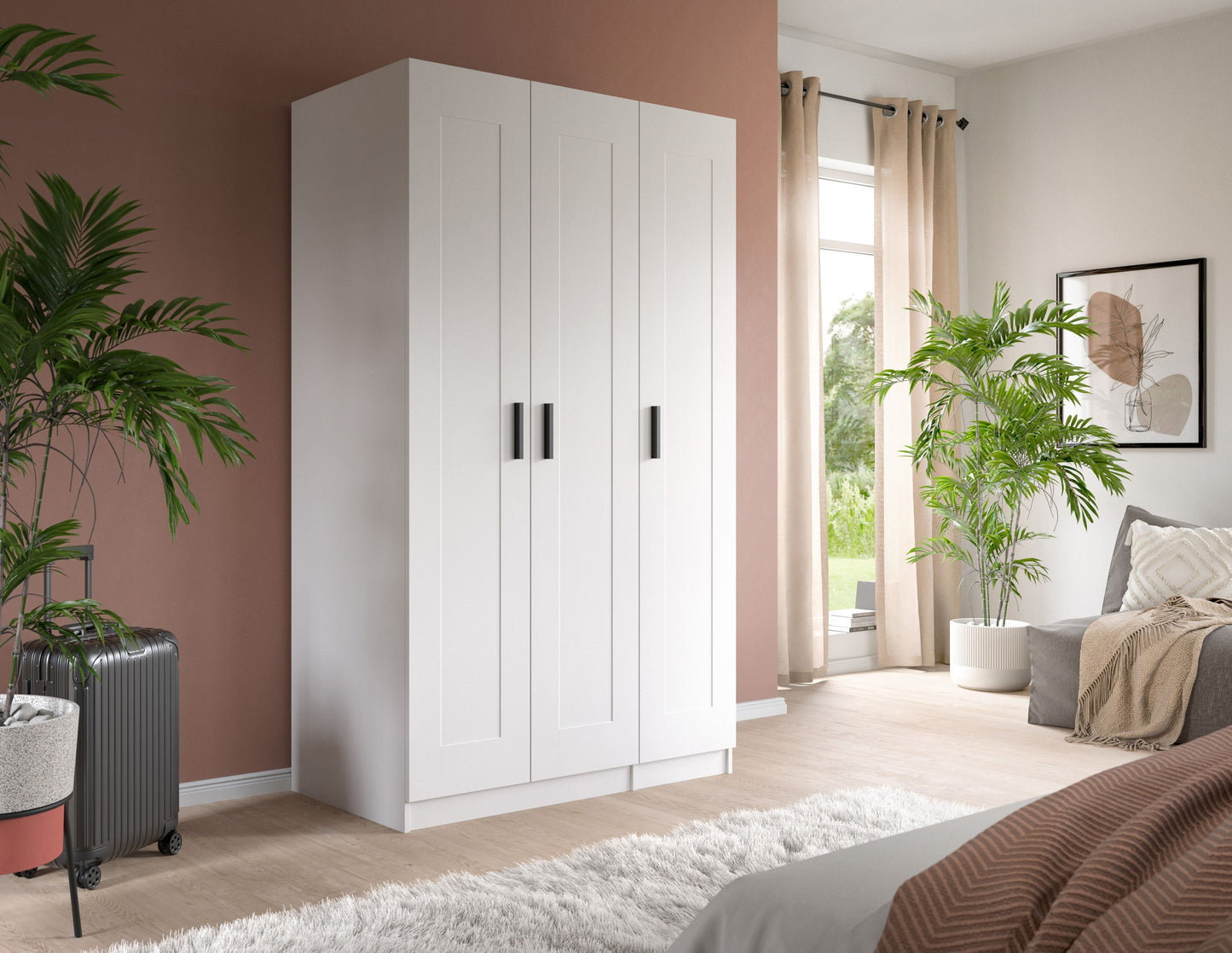 Armoire 3 portes VISBY (L/H/P : env. 120/195/56 cm) en blanc/blanc