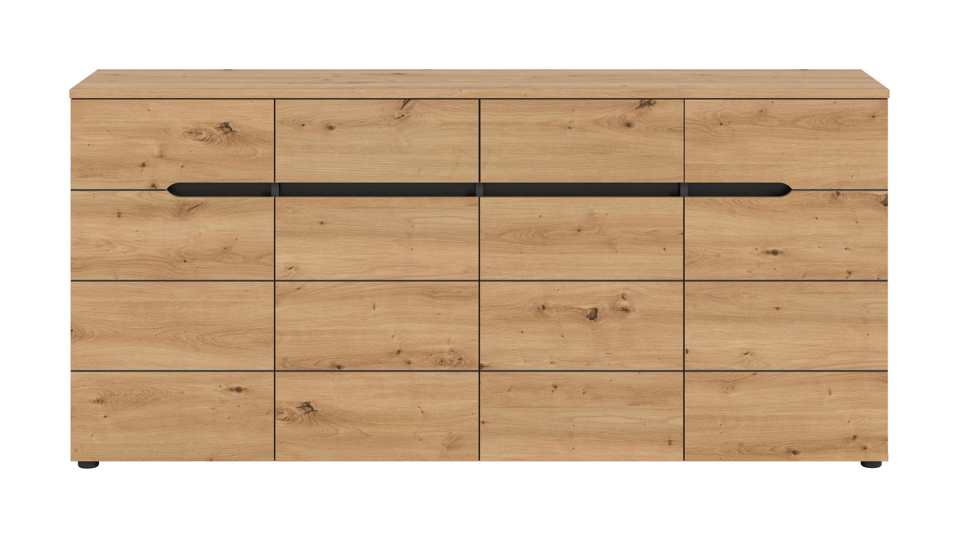 Homes & Jones-Kommode in Holzoptik mit geradlinigen Türen und langem schwarzem Griff