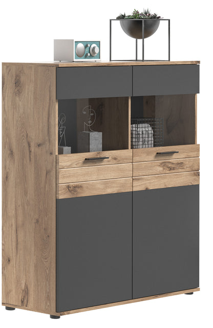Vitrine MASON (L/H/P : env. 110/122/37 cm) en imitation chêne Nox/gris basalte