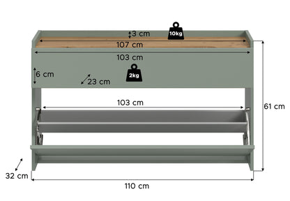 Meuble à chaussures DRIVE (L/H/P : env. 110/61/32 cm) en sauge/sauge