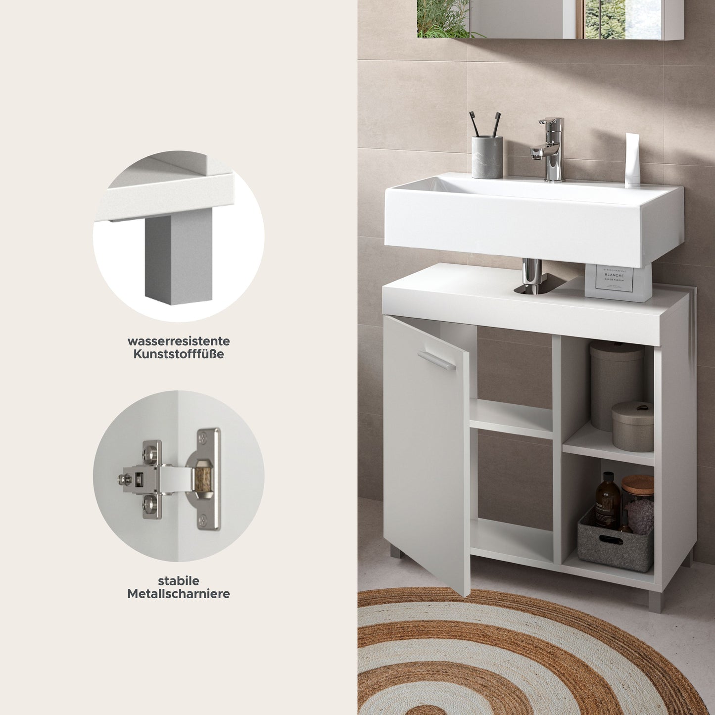 Meuble bas sous lavabo NOAH (L/H/P : env. 65/63/31 cm) en blanc/blanc