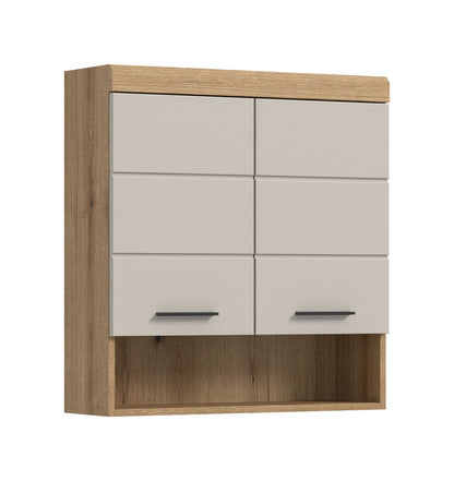 Homes & Jones Badezimmerschrank mit Klappen und Schubfächern, Holzrahmen und weißen Fronten