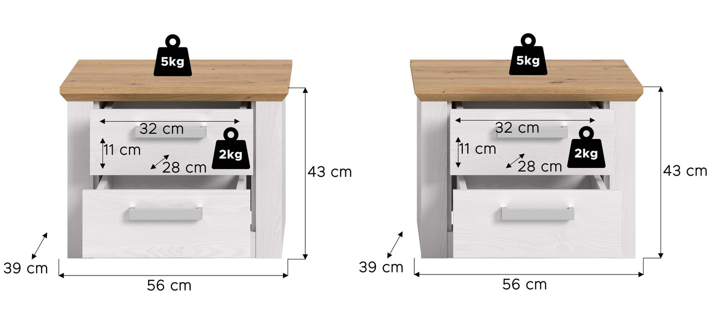 Bedside table set VERONA (W/H/D: approx. 56/43/39 cm) in Sibiu Larch decor/Sibiu Larch decor