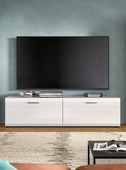 Meuble TV ICE (L/H/P : env. 160/41/40 cm) en blanc/blanc brillant