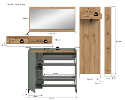 Homes & Jones Garderobe 5-tlg., Garderobenkomplettset, Dielenmöbel-Flurmöbel