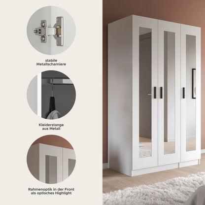 Wardrobe 3-door VISBY (W/H/D: approx. 120/195/56 cm) in white/white