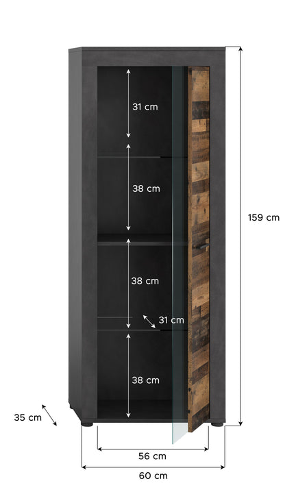 Homes & Jones Vitrinenschrank 60 cm breit, Wohnzimmerschrank, Wohnmöbel
