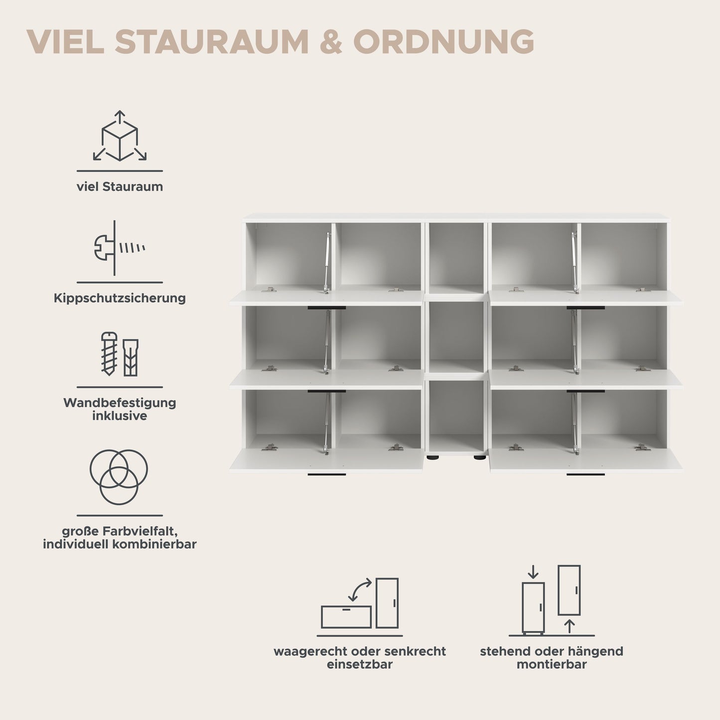Homes & Jones Wohnwand 3-tlg. TV Möbel Modular Lowboard, Wohnzimmerschrank