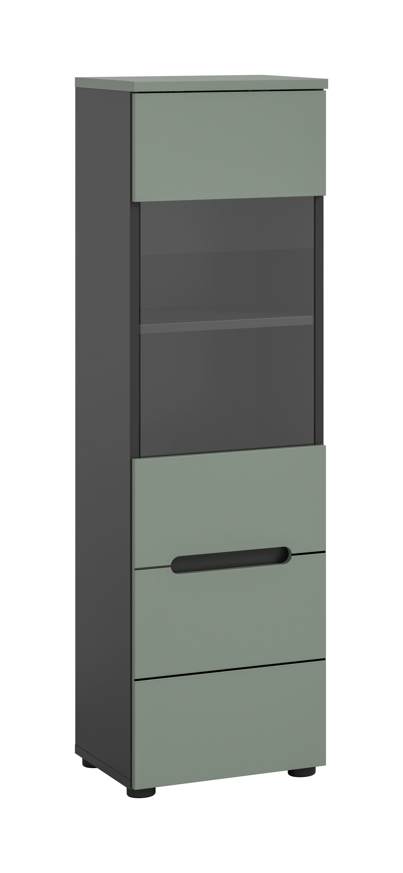 Vitrine CANU (L/H/P: env. 36/125/33 cm) en gris basalte/vert fumé