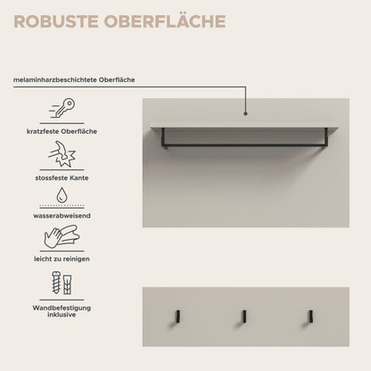 Garderobe mit Hutablage und drei Kleiderhaken, melaminharzbeschichtet