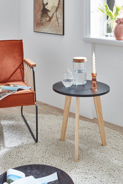 Side table Johann with black tabletop & solid wood legs